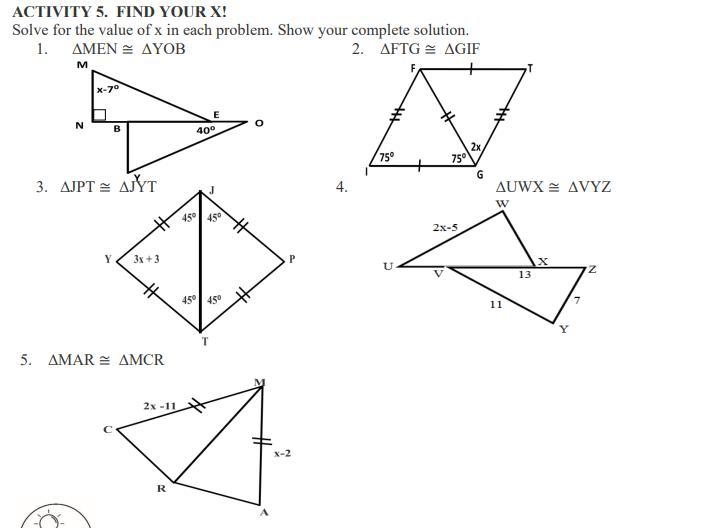 Solve for the value of x in each of problem. show your complete solution-example-1