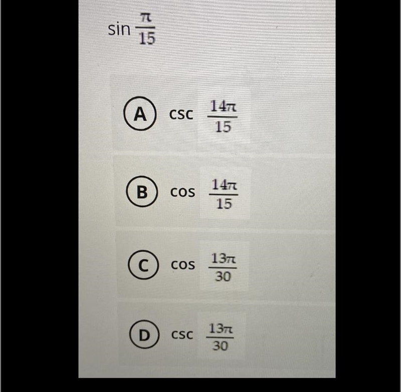 Write in terms of the cofunction of a complementary angle.-example-1