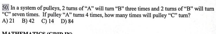 In a system of pulleys, 2 turns of "A" will turn ``B" three times and-example-1