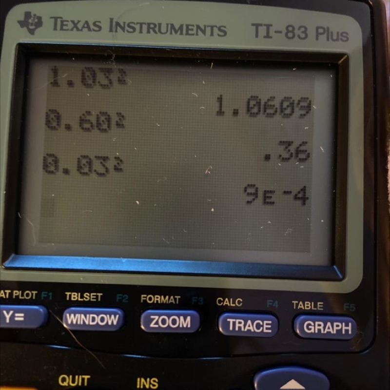 I am trying to do 0.03 squared but my calculator is giving me the answer 9E-4 what-example-1