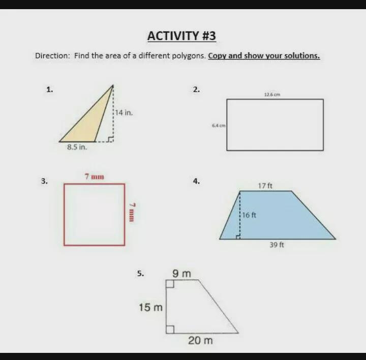 Find the area of different polygons.Copy and show your solutionQuestion 1 please-example-1