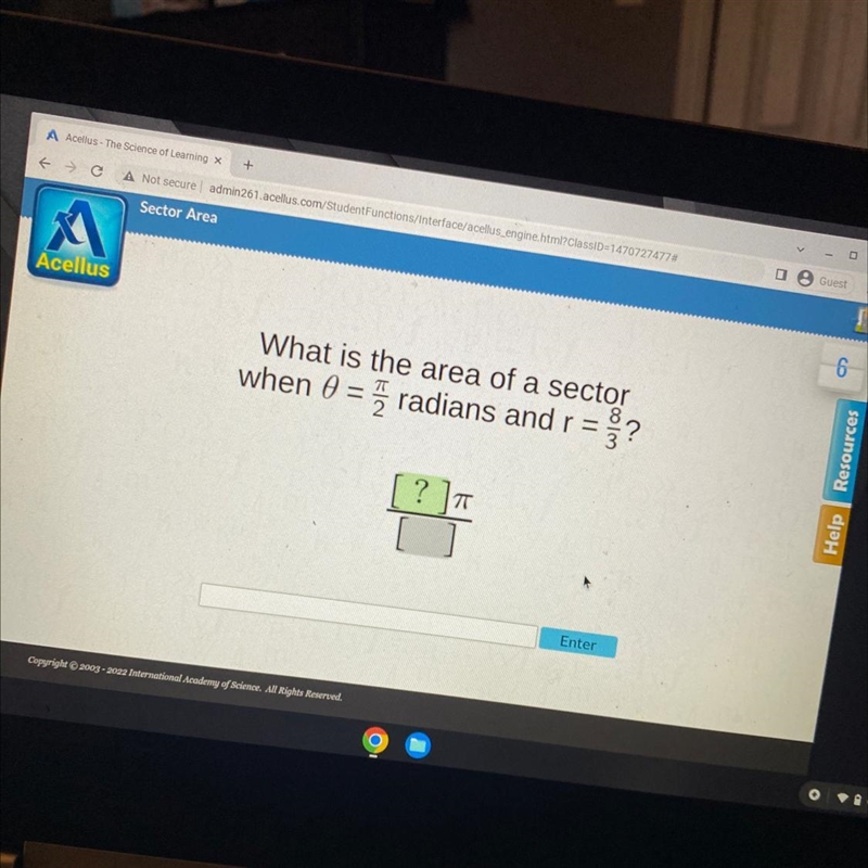 What is the area of a sector when 0=pi/2 radians and 8/ 3?-example-1