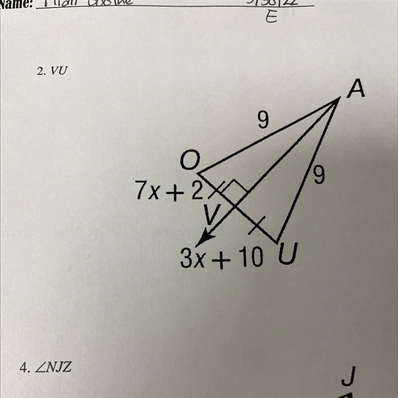 Geometry question 2: give the length of VU.Circumcenter and Incenter.-example-1