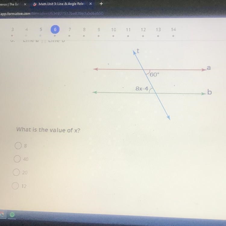 Can u please help me with this answer What is the value of x ? 8 40 20 12-example-1