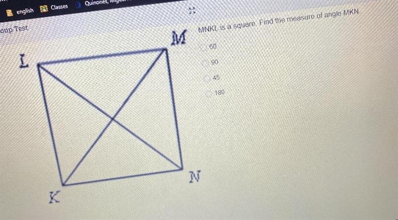 MNKL is a square. Find the measure of angle MKN-example-1