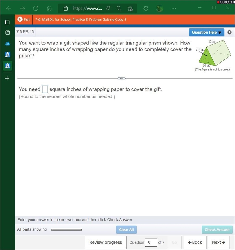 You want to wrap a gift shaped like the regular triangular prism shown. How many square-example-2