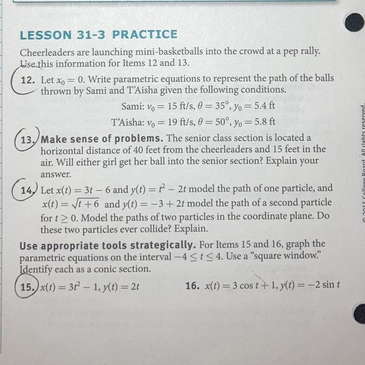 12. Let yo = O. Write parametric equations to represent the path of the ballsthrown-example-1