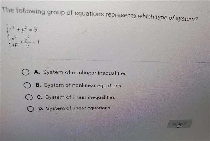 The following group of equations represents which type of system?-example-1