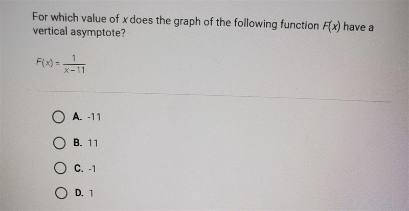 for which value of x does the graph of the following function F(x) have a vertical-example-1