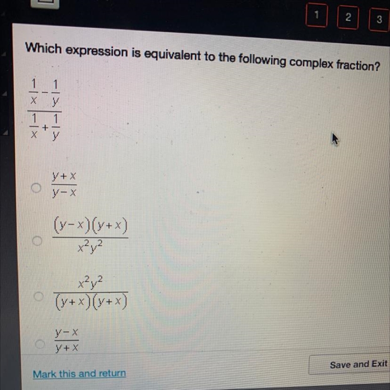 Which expression is equivalent to the following complex fraction?-example-1