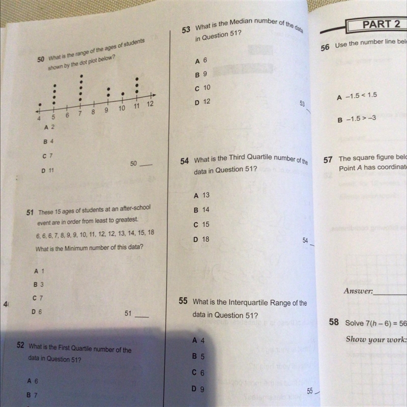 53 What is the Median number of the dataاله)32in Question 51?50 What is the range-example-1