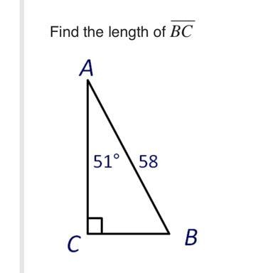 Find the length of BC A с 51° 58 B-example-1