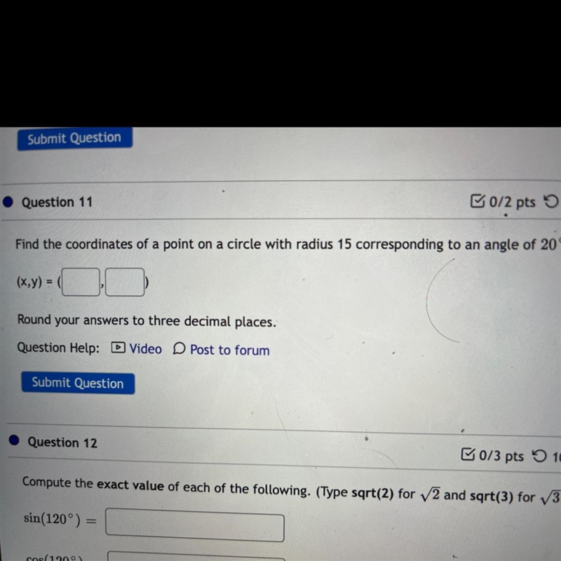 Find the coordinates of a point on a circle with radius 15 corresponding to an angle-example-1