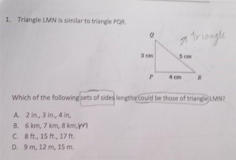 Triangle LMN is similar to triangle PQR.​-example-1