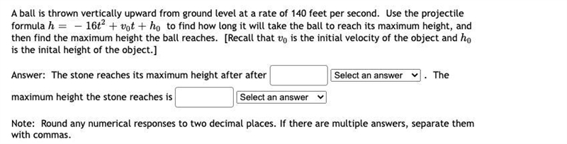 A ball is thrown vertically upward from ground level at a rate of 140 feet per second-example-1