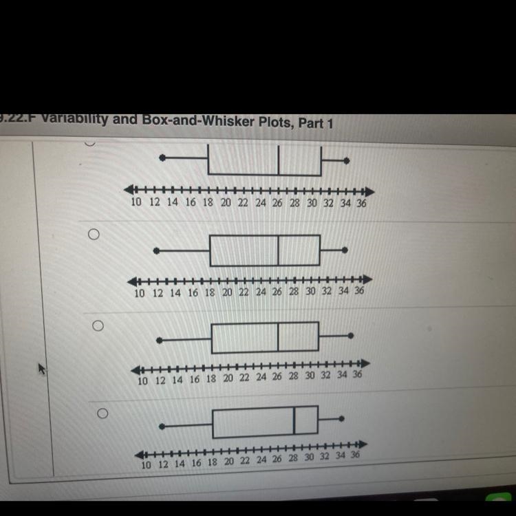 Find the box-and-whisker plot representing the given data:31, 26, 12, 25, 34, 30. 18-example-1