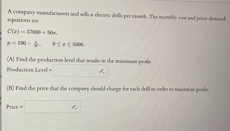 A company manufacturers and sells a electric drills per month. The monthly cost and-example-1