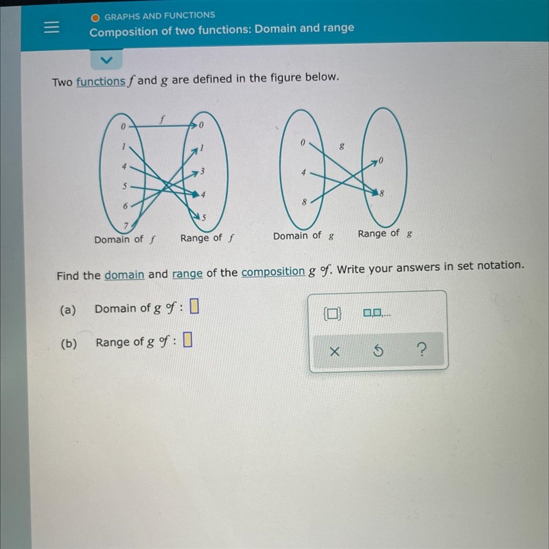 O GRAPHS AND FUNCTIONSComposition of two functions: Domain and range-example-1