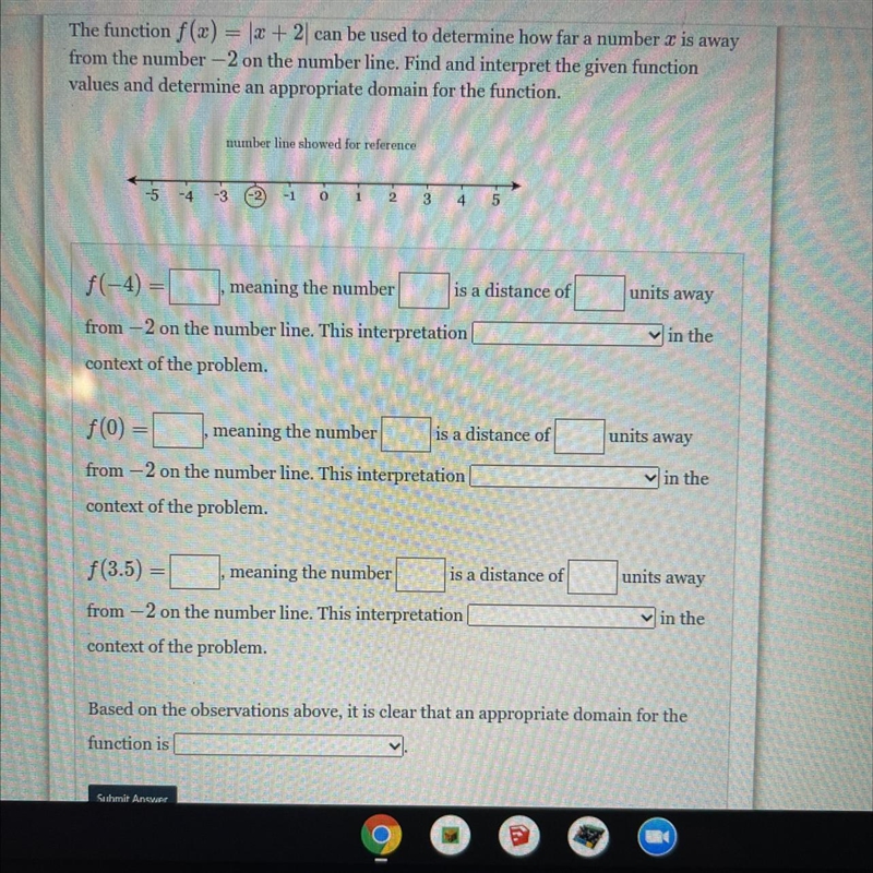 The function f(x) = | x + 2 |can be used to determine how far a number x is away from-example-1