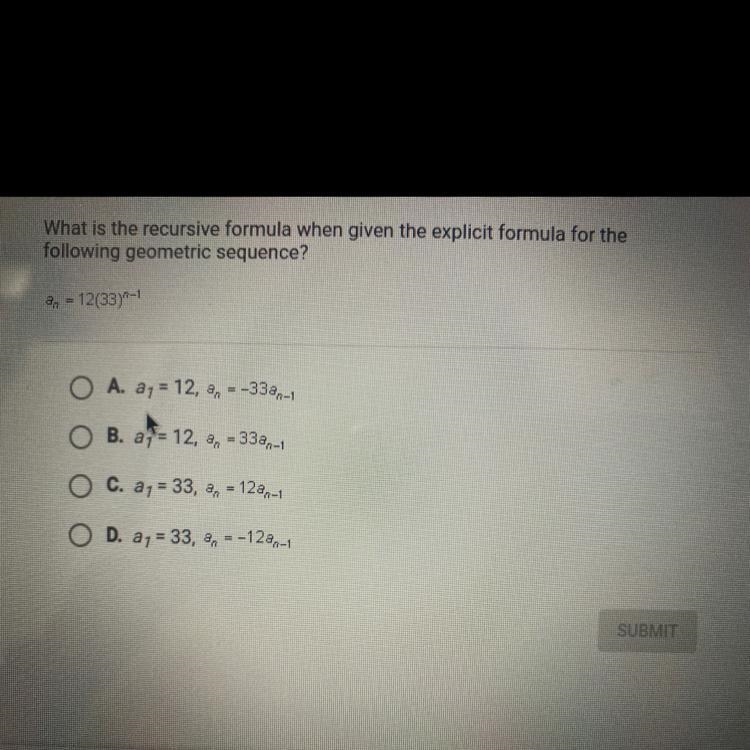 What is the recursive formula when given the explicit formula for thefollowing geometric-example-1