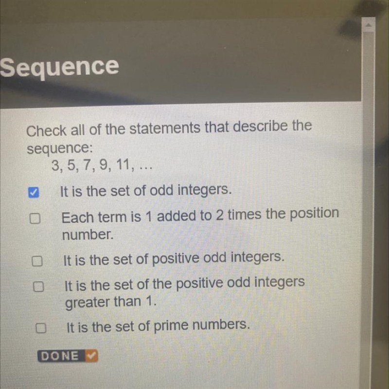 Check all of the statements that describe thesequence:3, 5, 7, 9, 11,...7It is the-example-1