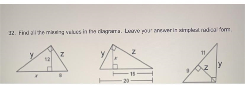 Could someone please help me find the values for letters Z and Y for the first triangle-example-1