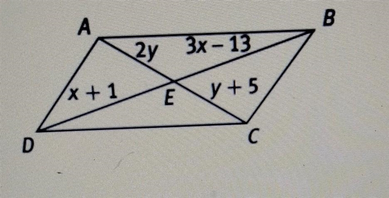 Given is a parallelogram ABCD. Verify each measure is correct. AE = 10EC = 10 DE = 10EB-example-1