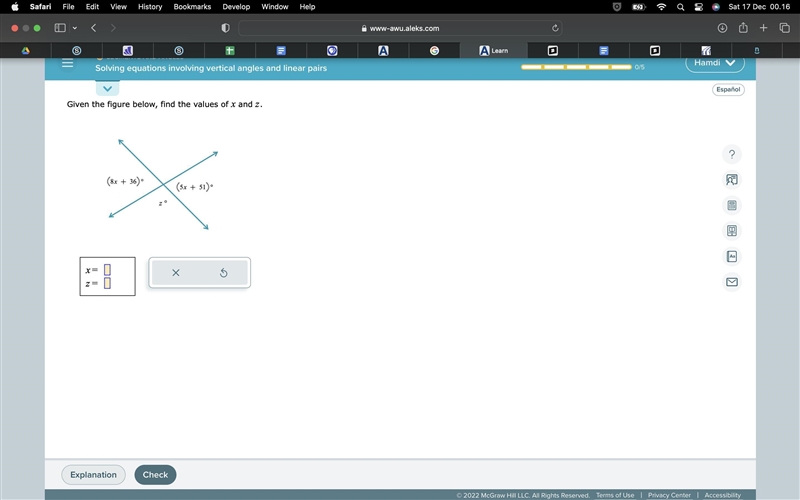 Given the figure below, find the values of x and z. x= ? z= ?-example-1