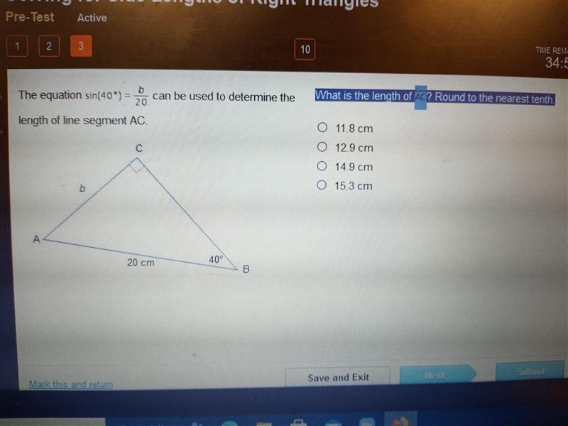 Quizás quisiste decir: The equation sin (40 degree) equals StartFraction b Over 20 EndFraction-example-1