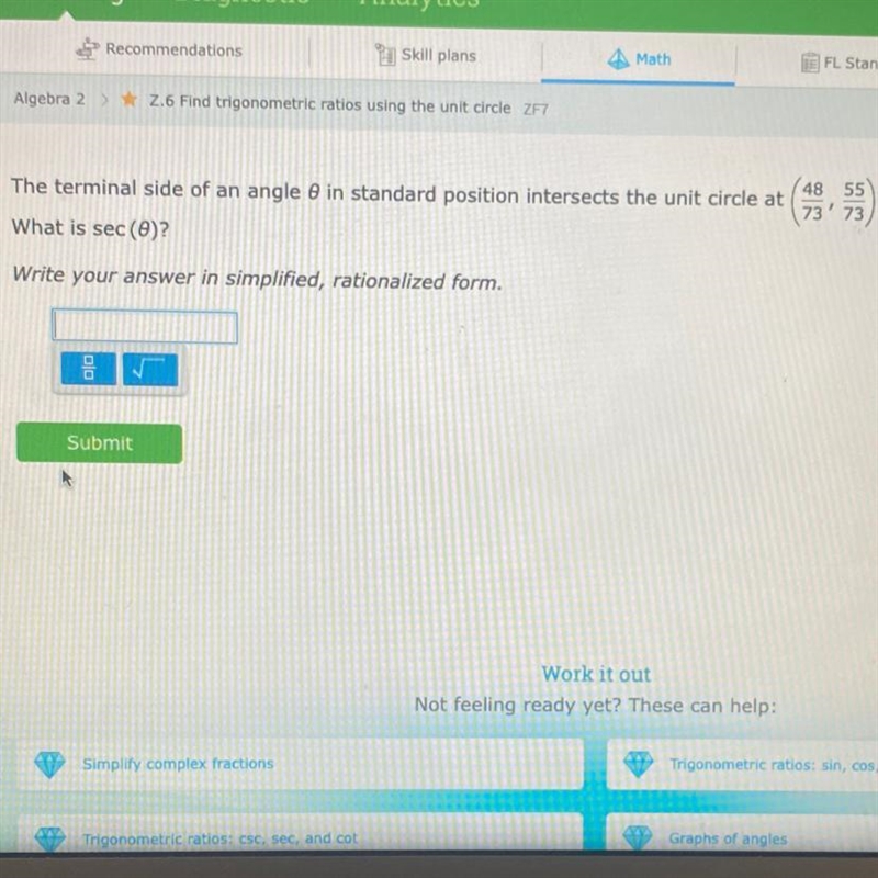 The terminal side of an angle What is the sec-example-1