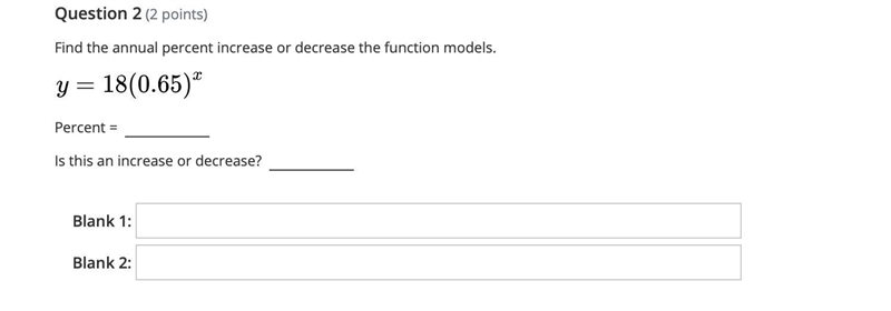 Find the annual percent increase or decrease the function models.-example-1