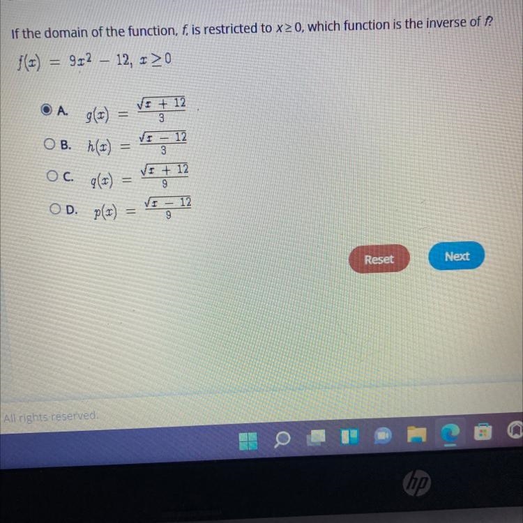 If the domain of the function F is restricted the X is greater or equal to zero what-example-1