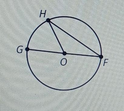 Circle O has diameter FG and chord FH. Calculate the measure of < HFG if GH = 72°-example-1