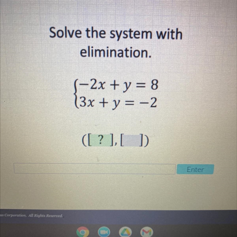 Solve the system withelimination.1-2x + y = 813x + y = -2([?],[?]-example-1