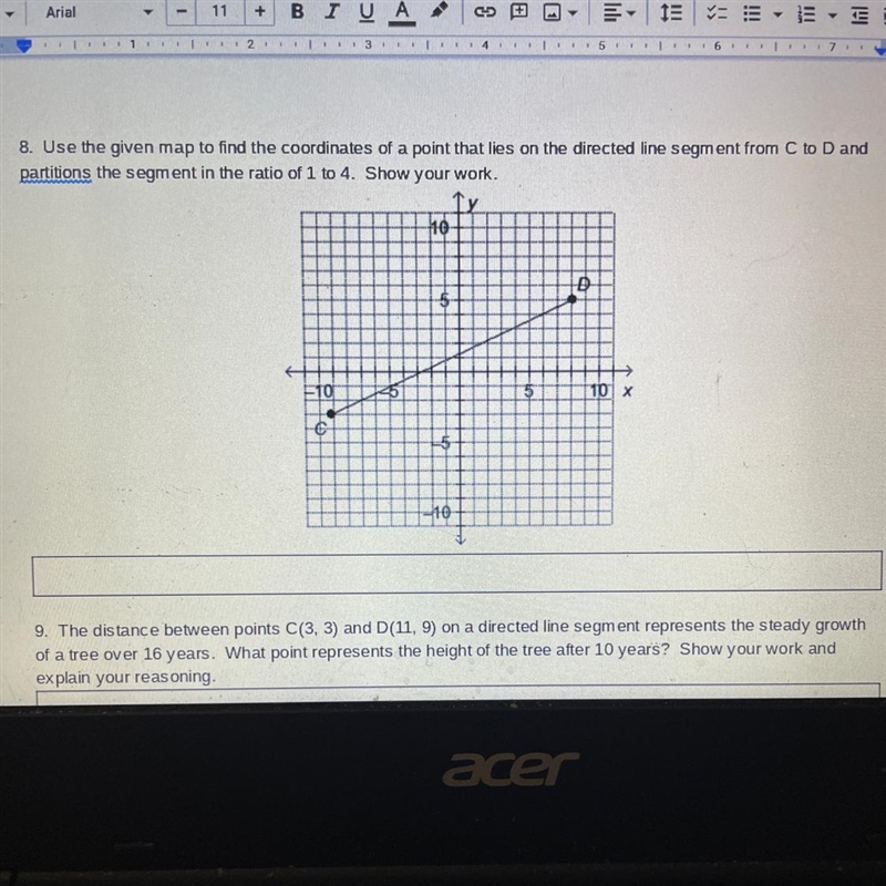 Use the given map to find the coordinates of a point that lies on the directed line-example-1