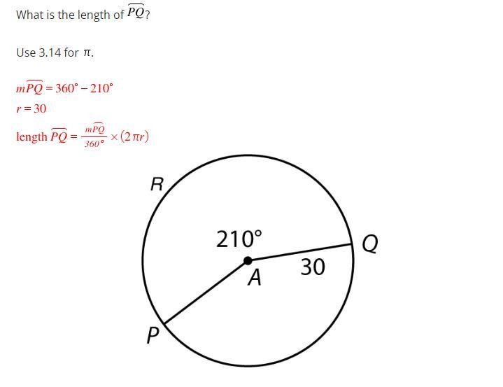 What is the length of PQ?Use 3.14 for PiA. 109.9 UnitsB. 39.25 UnitsC. 78.5 Units-example-1