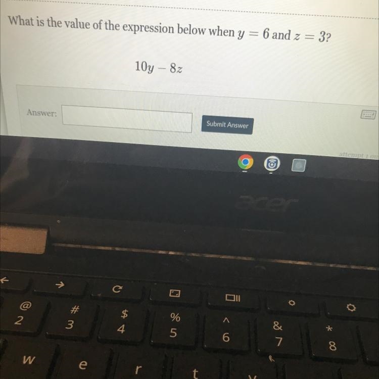 What is the value of the expression below when y = 6 and z = 3?10y - 8z-example-1