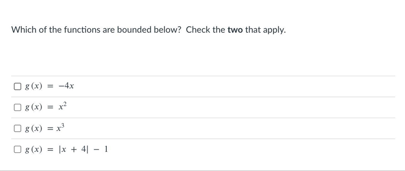 I need help with my pre-calc work! The question image is attached.Which of the functions-example-1