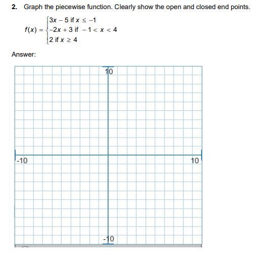 2. Graph the piecewise function. Clearly show the open and closed end points.-example-1