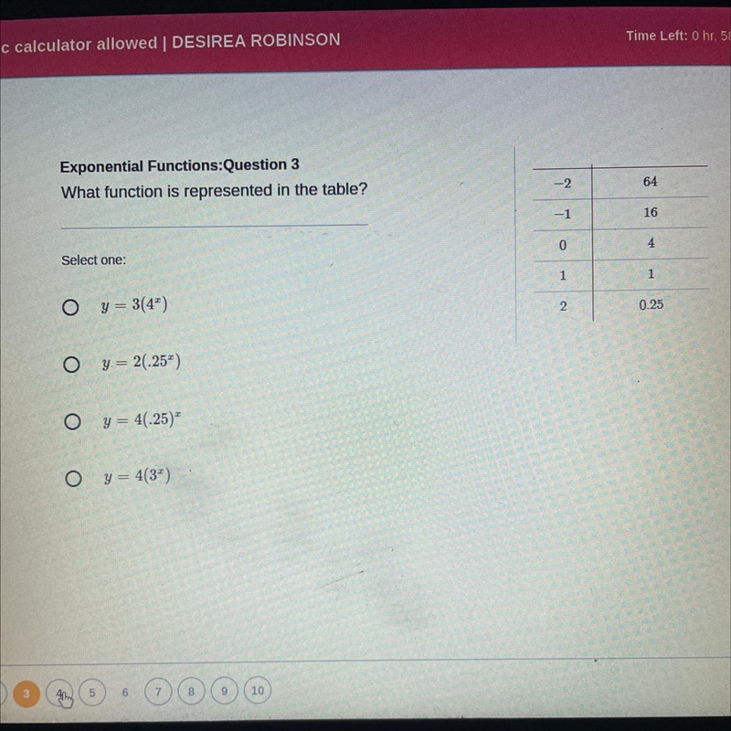 what function is represented in the table ?- y = 3 (4x )- y = 2 ( .25x )- y = 4 ( .25 ) x-example-1