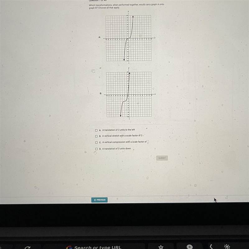 eWhich transformations, when performed together, would carry graph A ontograph B? Choose-example-1