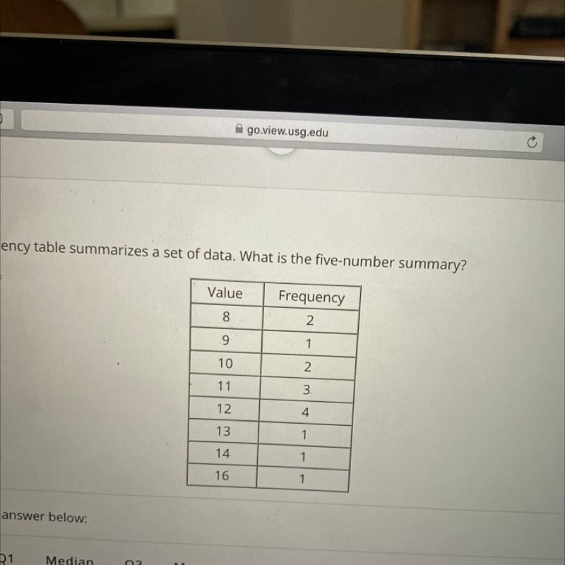 QuestionThe following frequency table summarizes a set of data. What is the five-number-example-1