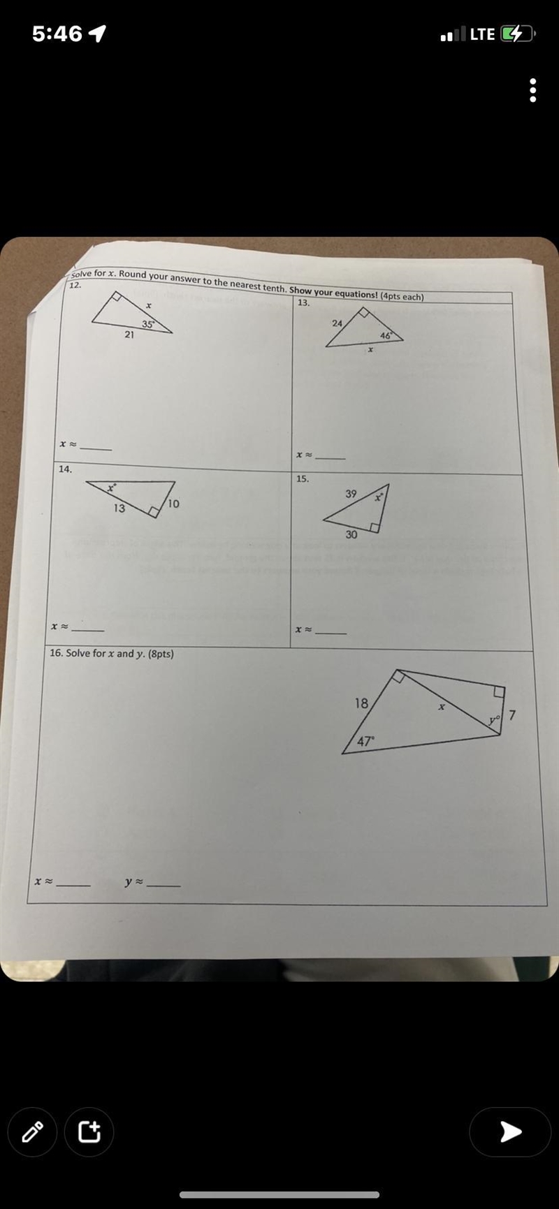 Hello I need help with question 16! Solving for X and Y… I will give you a great rating-example-1