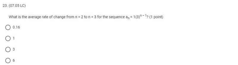 question 23:What is the average rate of change from n = 2 to n = 3 for the sequence-example-1