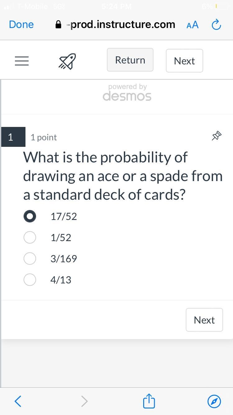 Probability of drawing ace or spade from a standard deck of cards-example-1