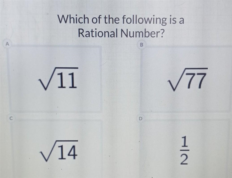 Which of the following is a Rational Number? √11 √14 √77 15​-example-1