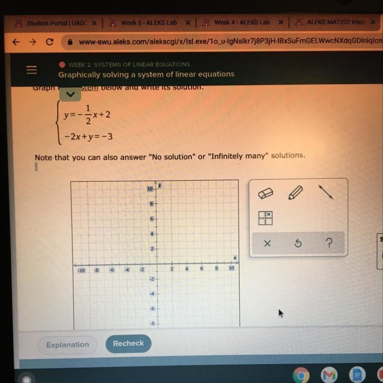 How is the system graphed, and how are the solutions determined?-example-1