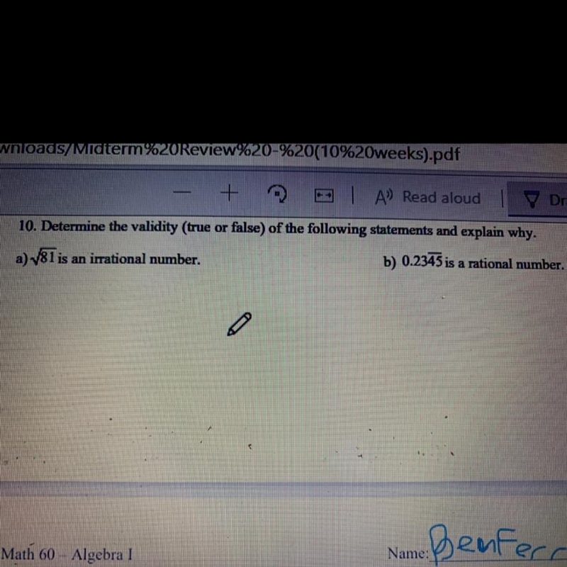 10. Determine the validity (true or false) of the following statements and explain-example-1