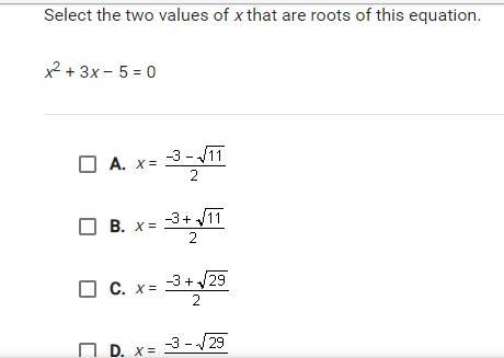 Select the two values of X that are roots of this equation.-example-1