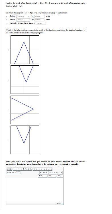 Analyze the graph of the function f(x)=4|x+7|+8 compared to the graph of the absolute-example-1